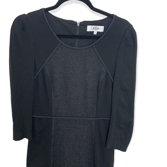 Tibi Long Sleeve Paneled Black Sheath Dress (M17) - Picture 6 of 11